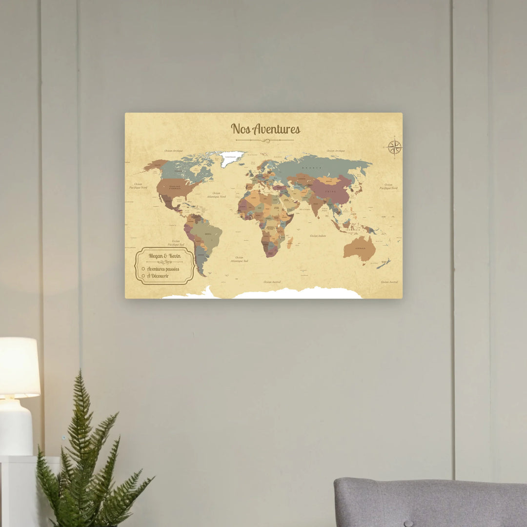 Carte du monde personnalisée - Toile Personnalisée