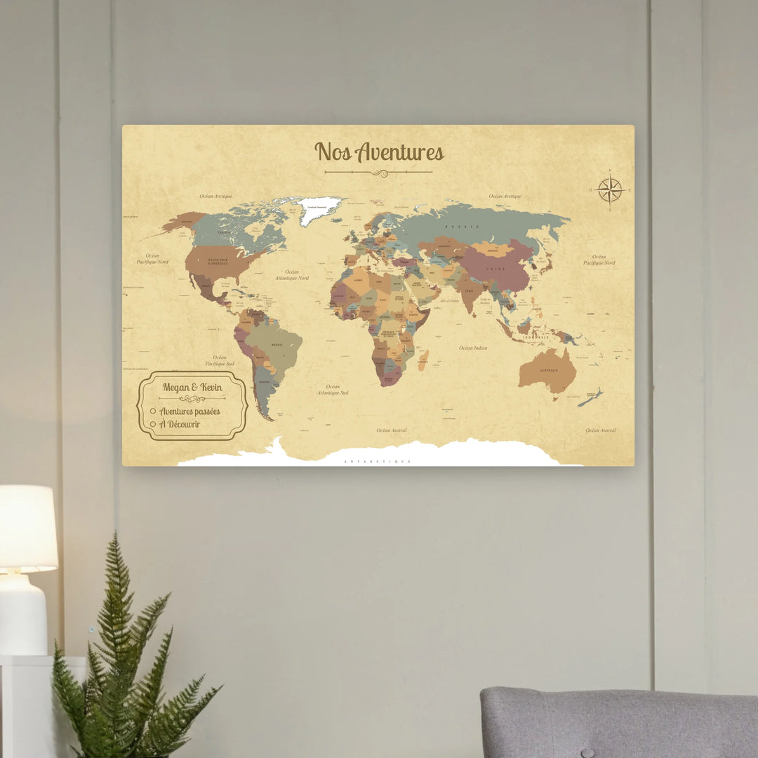 Carte du monde personnalisée - Toile Personnalisée