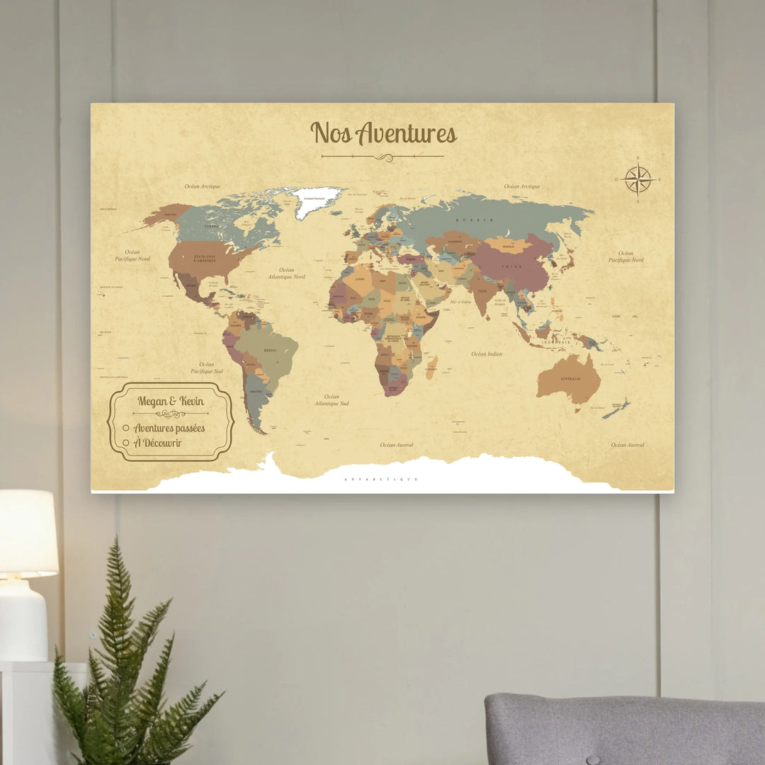 Carte du monde personnalisée - Toile Personnalisée