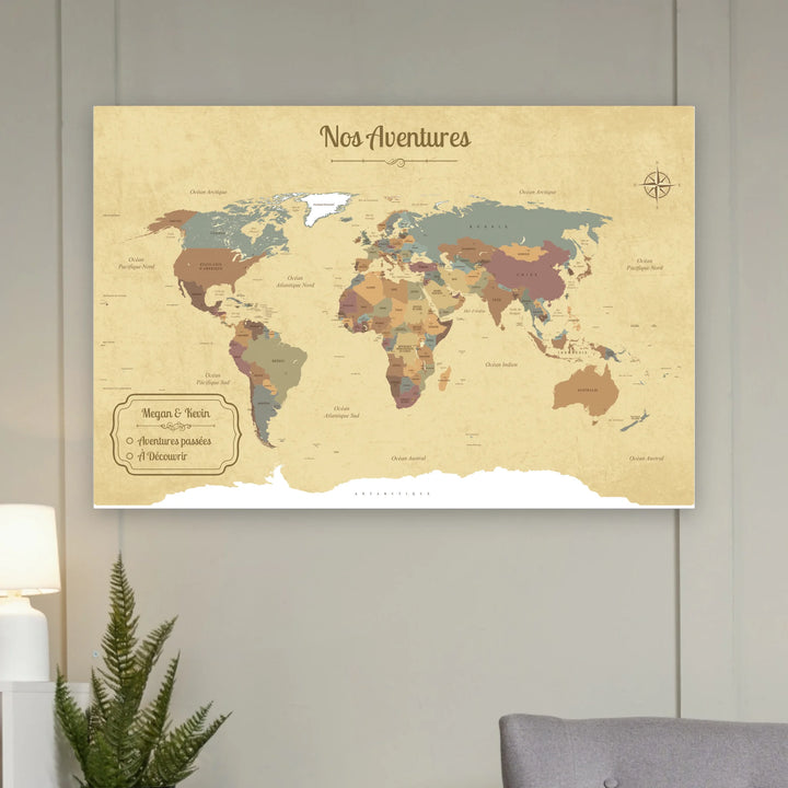 Carte du monde personnalisée - Toile Personnalisée