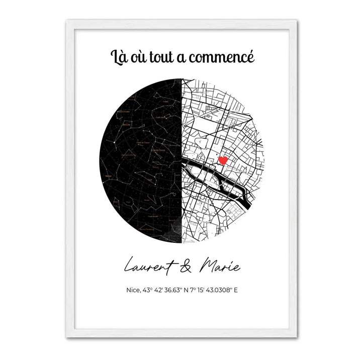 Carte lieu de rencontre + constellation - Affiche personnalisée