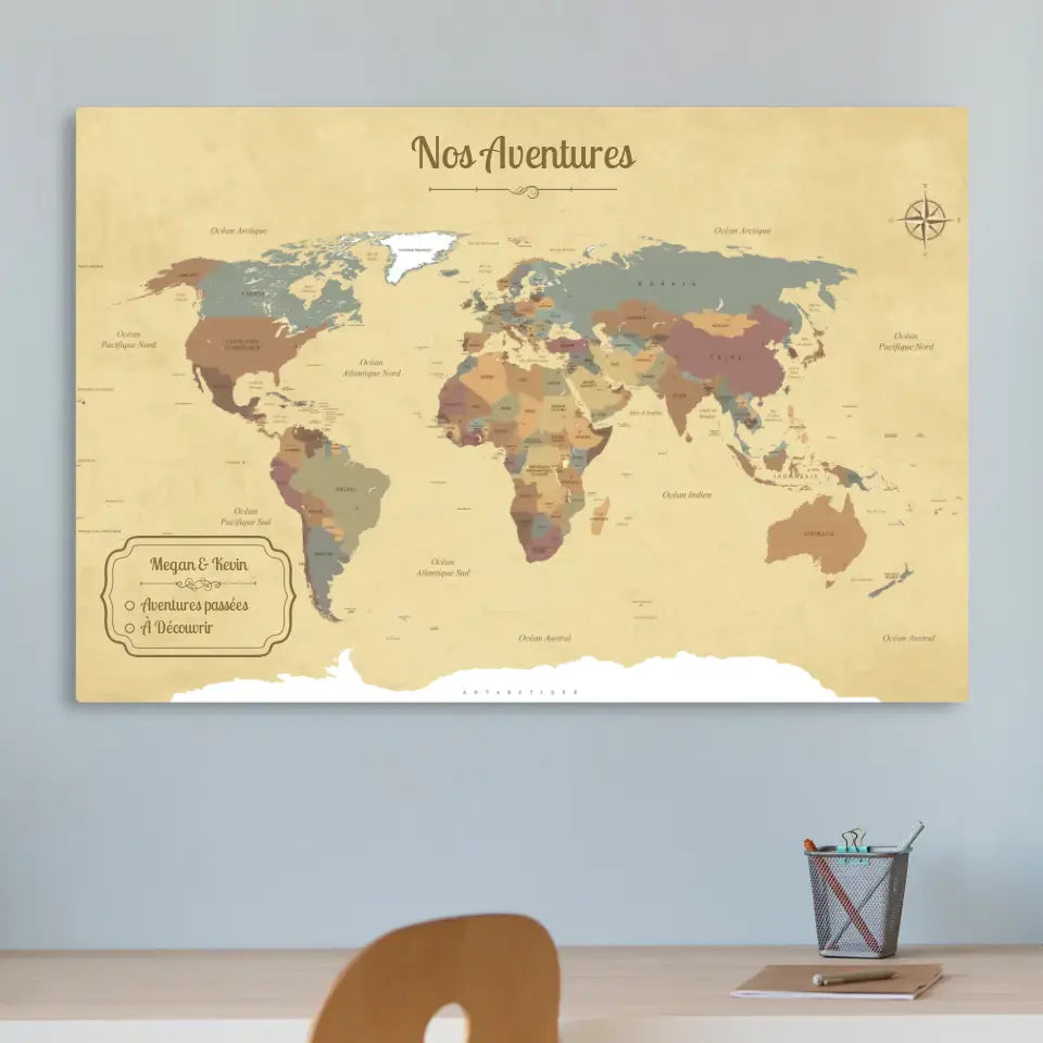 Carte du monde personnalisée - Toile Personnalisée